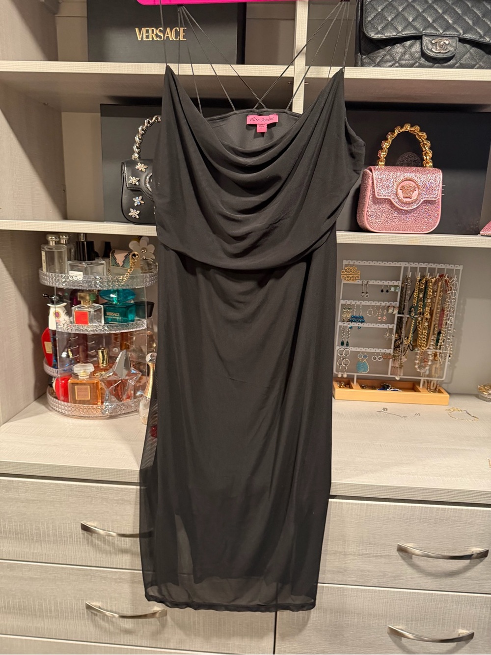 Betsey Johnson Black Cowl Neck Midi Dress